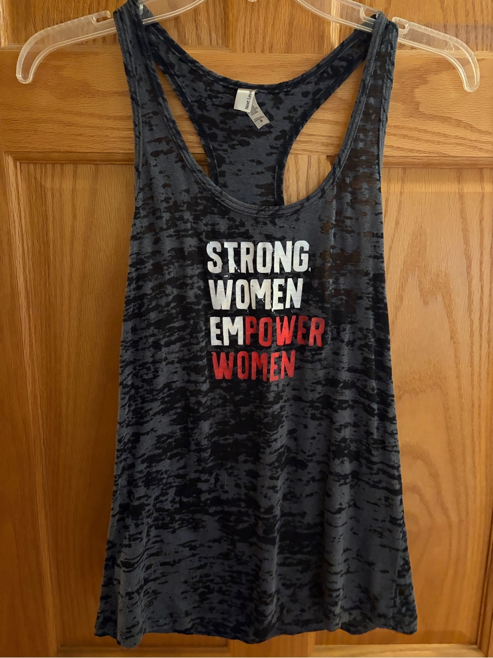 Next Level Apparel Black Burnout Racerback Tank with White and Red Graphic